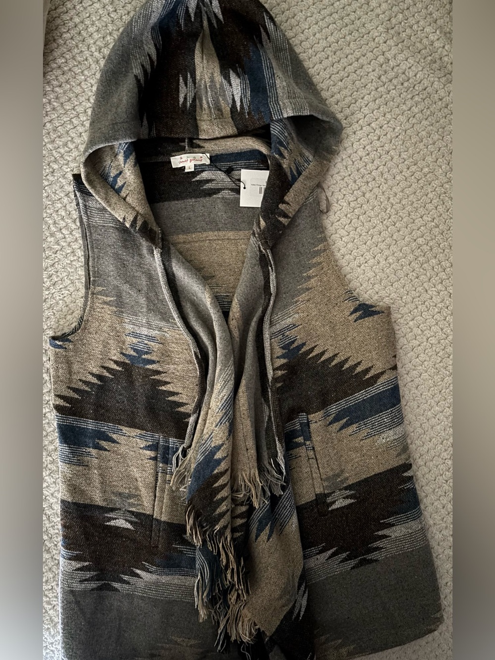 *New* Hooded Southwest Poncho Vest in Taupe, Navy & Black